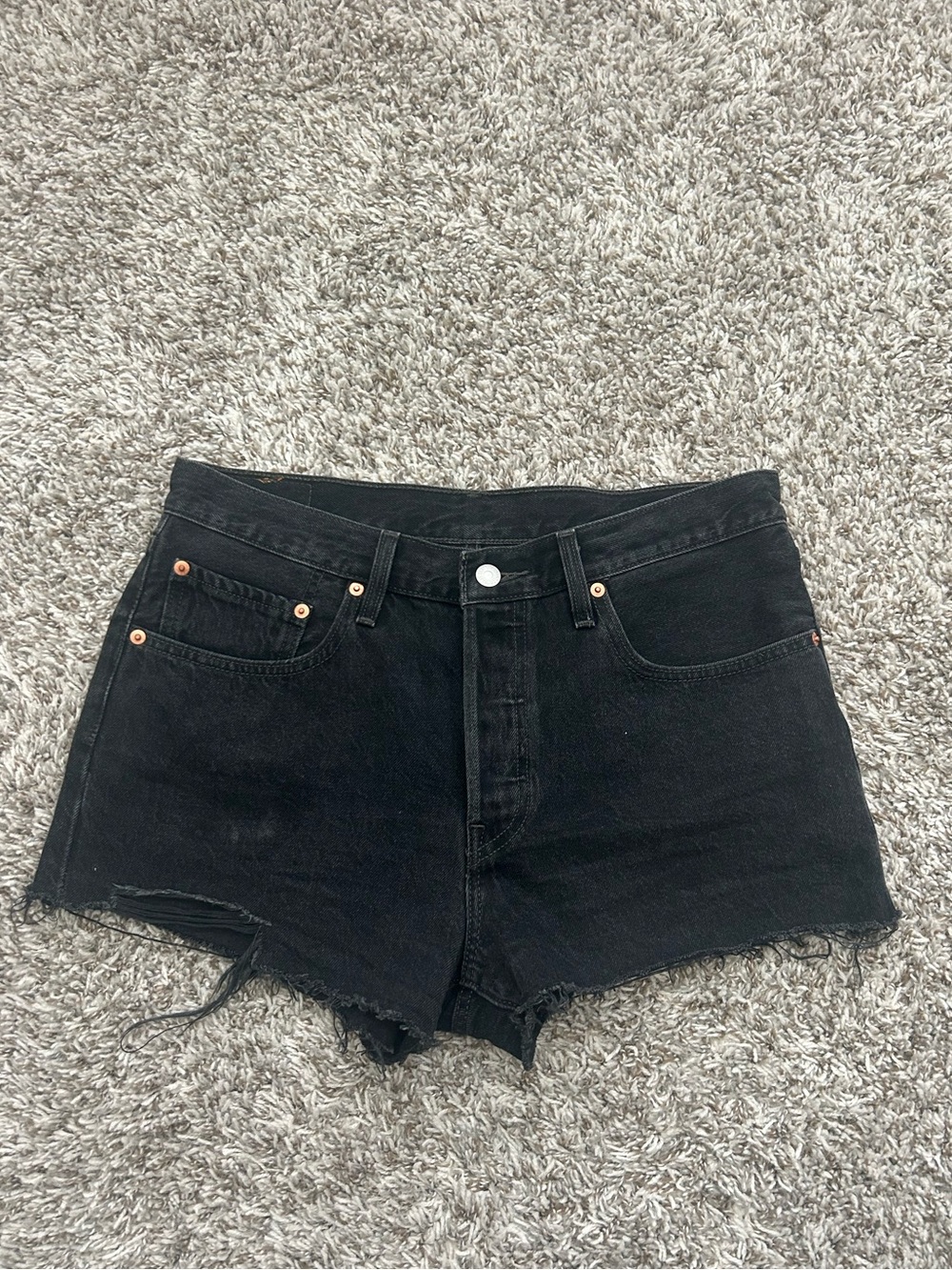 Levi’s 501 Original Distressed High Rise Black Jean Shorts Womens Size 30